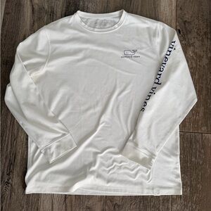 Vineyard Vines White Long Sleeve Tee with Navy Big Whale Logo